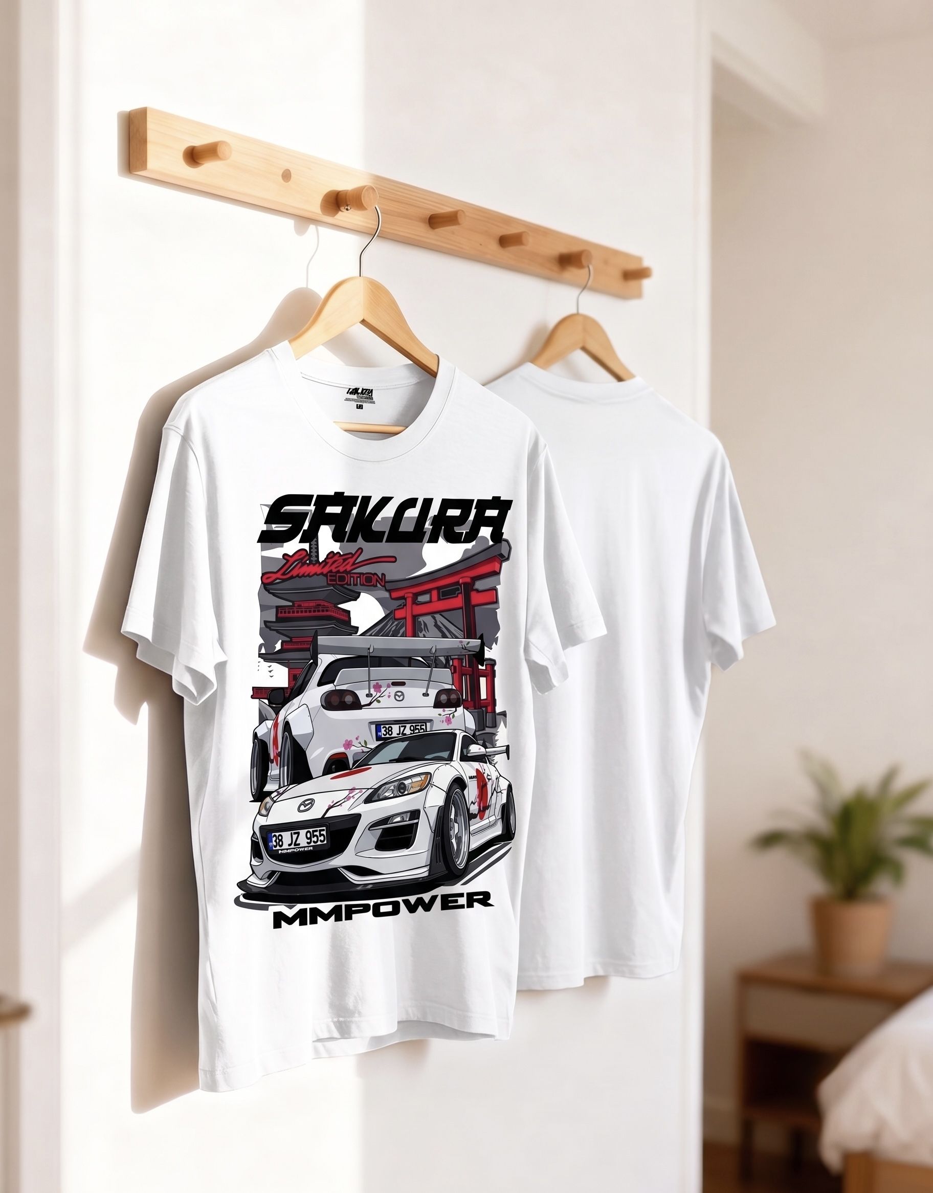 2026-2027 Yaz Sezonu MMPower Özel Tasarım Beyaz Sakura Mazda RX8 T-Shirt